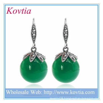 High fashion green opal ball 925 sterling silver hooks dangle earring